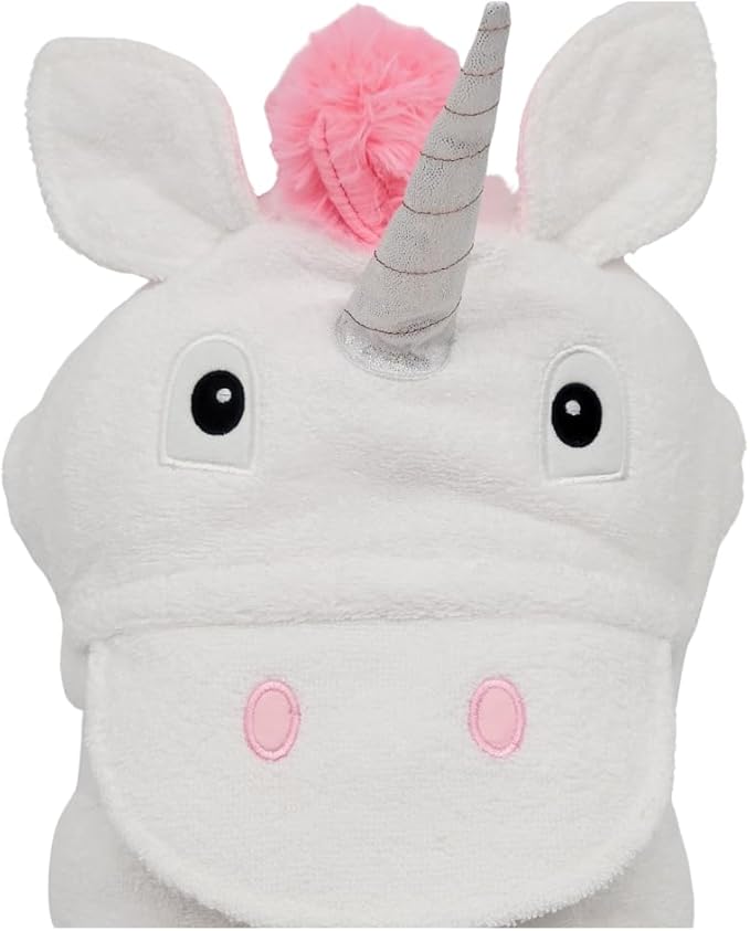 Hooded Baby Towel for Kids 2-8 | Large 100% Cotton Baby Towel for Girls or Boys in White | Cute Unicorn Bath Towels for Babies and Toddlers with Rainbow Mane