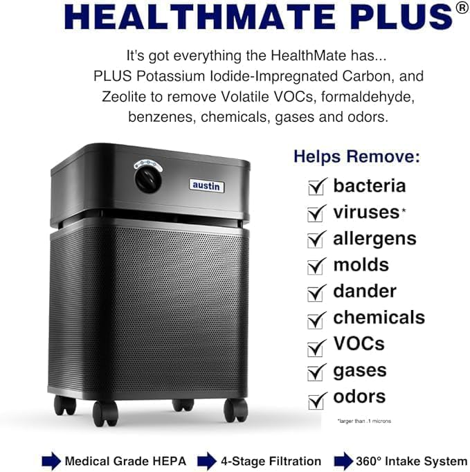 Austin Air Healthmate Plus - Powerful Air Purifier with Medical-Grade Filtration System, Eliminate Harmful Airborne Contaminants, (Black), Model B450
