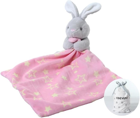 CREVENT Cozy Plush Baby Security Blanket Loveys for Baby Girls with Animal Face, Baby Shower/Birthday Gifts for Newborns Infant Toddler (Hugging Bunny)
