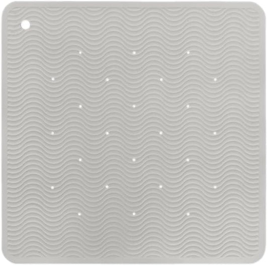HEVEA Natural Rubber Wave Square Bath Mat - Upcycled, Danish Design - Non Slip Bathtub Mat, 299 Suction Cups - Safe and Friendly Shower Mat for All Ages (Granite)