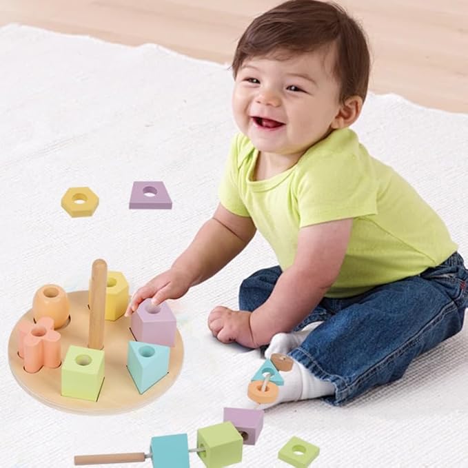 Adena Montessori Play Kit for 13-18 Month Baby,8 in 1 Toy,Colorful Stacking&Nesting Cup,Coin Bank,Coins,Carrots Lid,Carrots,Posting Lid,Flexble Stacker,Bead Kit,Shape Puzzle,Pound&Tap Hammer Bench