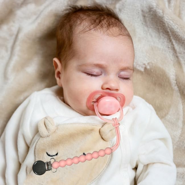 Pacifier Clip for Boys Girls - MORIBOX 4 Pack Paci Clip Soothie Baby Binky Holder for Shower Gift Birthday (Dgrey+Dgreen+Blue+Lpink)