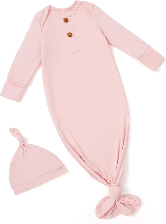 PATPAT Baby Sleeper Gown with Bamboo Viscose for Newborn Girls Boys, Knotted Nightgown with Mittens for Infant Home Coming