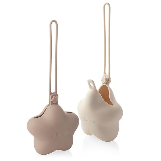 Ali+Oli BPA-Free Silicone Pacifier Holder Case (2-pk) Diaper Bag Accessory Newborn Travel Baby Pacifier Pouch (Taupe-Sand)