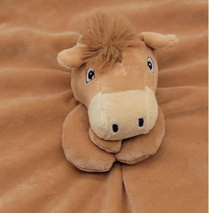 Yikestwins Horse Lovey Blanket for Baby | Large 20" x 20" Baby Lovey Unisex | Cute Horse Security Blanket for Babies and Toddlers