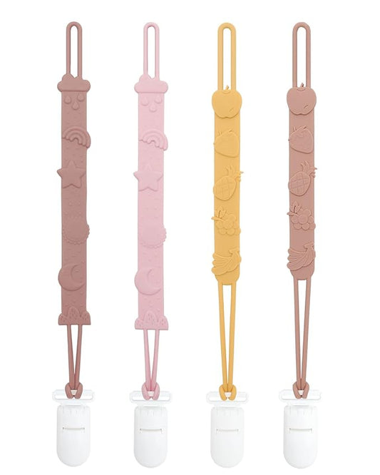 ALVABABY Silicone Toy Strap for Baby Boy Girl Smoother Clips Bottle High Chair Car Seat Travel 4 Pack 4GJL03A