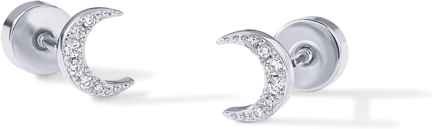 PAVOI 14K Gold Plated Dainty Flat Back Earrings for Women - Hypoallergenic Sterling Silver Posts Helix Cartilage Piercing Jewelry - Emoji Motif Bow Celestial Flatback Gold Stud Earrings Screw Back