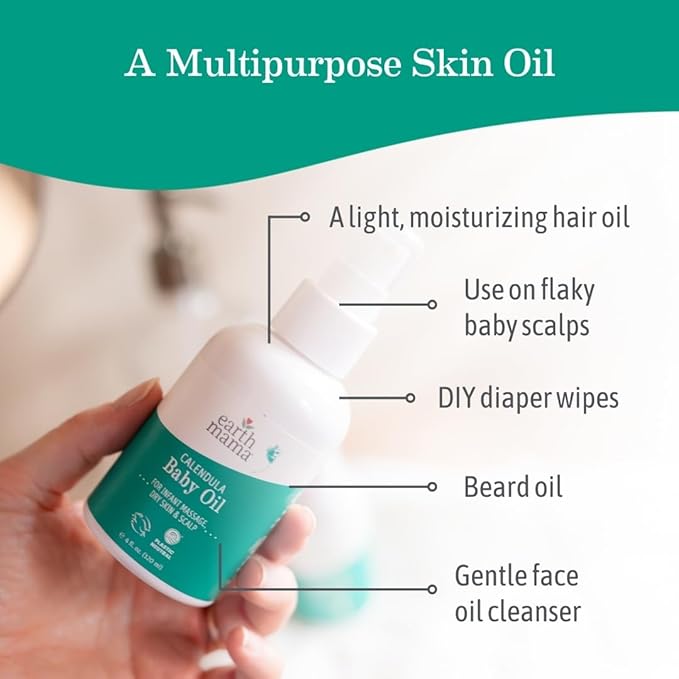 Earth Mama Calendula Baby Oil | Massage Oil for Newborn Skin Care, Dry Skin & Scalp Moisturizer, Fragrance Free, 4-Fluid Ounce