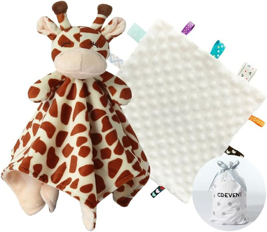 CREVENT Cozy Plush Baby Security Blanket, Loveys for Baby Girls and Boys, Birthday (Giraffe+Tag)