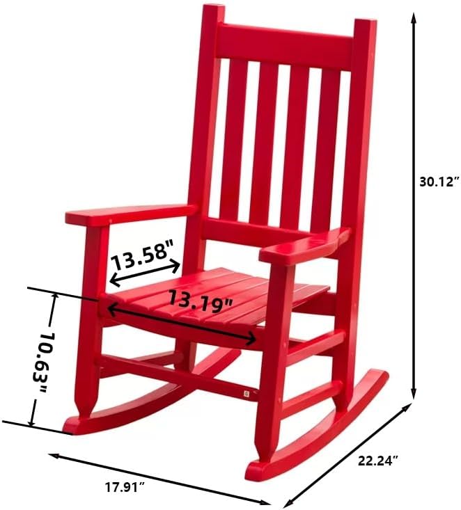 Kid Rocking Chair ChildToddler Small Baby Wooden Comfy Rocker Chairs Furniture for Nursery Bedroom Livingroom Outdoor Reading Room, Ages 6-10, Red
