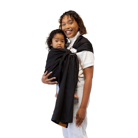 WildBird - Ring Sling Baby Carrier - Newborn to Up to 35 lbs - for Moms, Dads & Caregivers - 100% Natural European Linen Fibers - Versatile & Adjustable - 74” Size - Raven Fabric & Bronze Ring