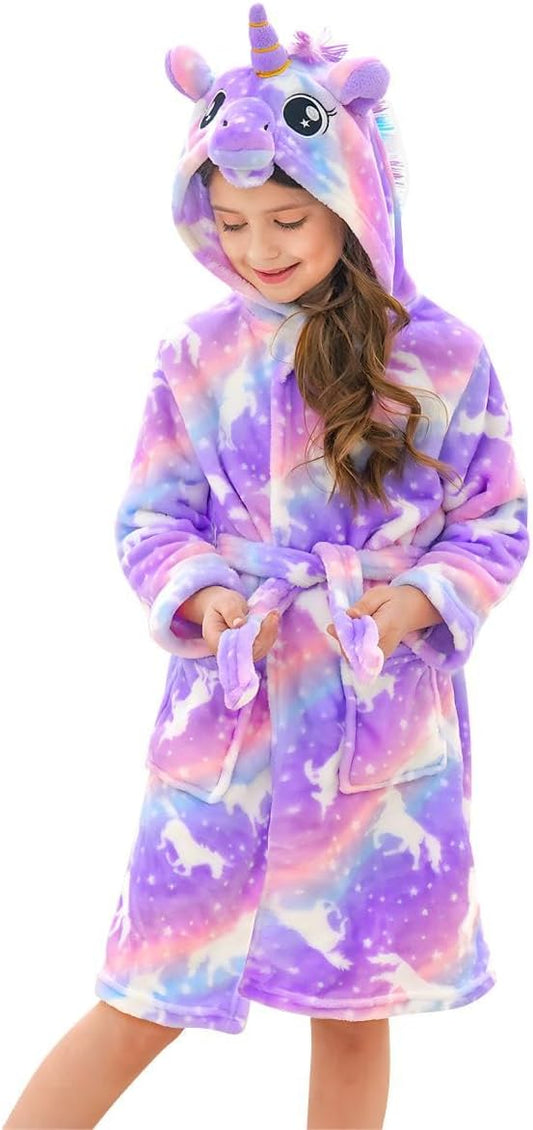 Doctor Unicorn Girls Fleece Hooded Robe Toddler Warm Fuzzy Bathrobe