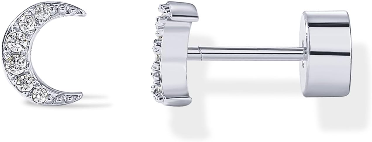 PAVOI 14K Gold Plated Dainty Flat Back Earrings for Women - Hypoallergenic Sterling Silver Posts Helix Cartilage Piercing Jewelry - Emoji Motif Bow Celestial Flatback Gold Stud Earrings Screw Back