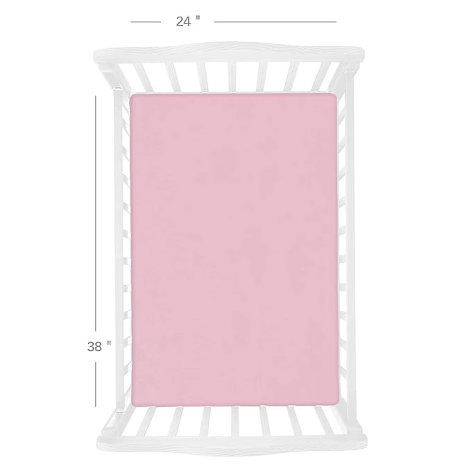 Biloban Mini Crib Sheets Fitted, 2 Pack Mini Crib Sheet Fits for Mini Crib Mattress, Neutral Mini Crib Sheets for Baby Boys and Girl, Grey & Pink, 38”X 24”