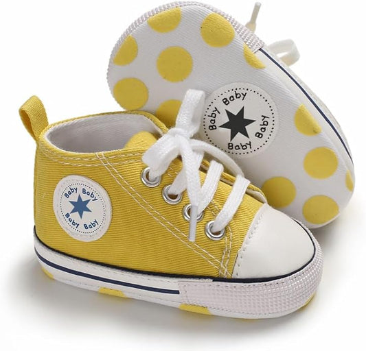 Unisex Baby Boys Girls Shoes, Newborn Infant Non-Slip Canvas Denim High Top Sneakers, Toddler First Walkers Shoes