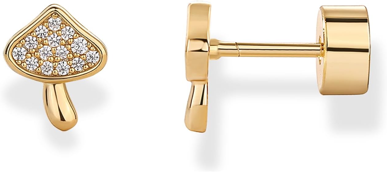 PAVOI 14K Gold Plated Dainty Flat Back Earrings for Women - Hypoallergenic Sterling Silver Posts Helix Cartilage Piercing Jewelry - Emoji Motif Bow Celestial Flatback Gold Stud Earrings Screw Back