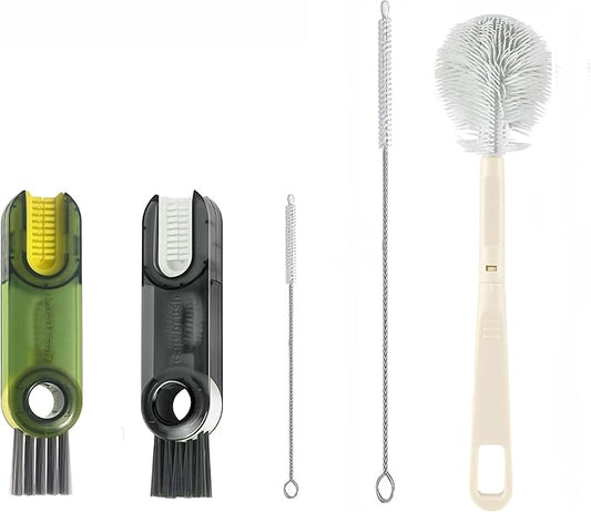 3 in 1 Cup lid Cleaning Brush Set,Straw 25 cm/9.8 inch Cleaner Brush, Long Bottle Brush,Water Bottle Cleaning kit,Multifunctional Cleaning Brush,Bottle and Straw Brush Cleaning(Black-Green(Two)
