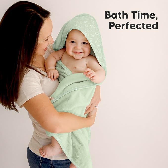 KeaBabies Hooded Baby Towel for Newborn - Viscose Derived from Bamboo Large Baby Bath Towels with Hood for Boys, Girls, Toddler, Extra Absorbent & Soft Newborn Bath Essentials (Dinos)