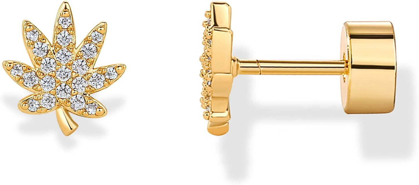 PAVOI 14K Gold Plated Dainty Flat Back Earrings for Women - Hypoallergenic Sterling Silver Posts Helix Cartilage Piercing Jewelry - Emoji Motif Bow Celestial Flatback Gold Stud Earrings Screw Back