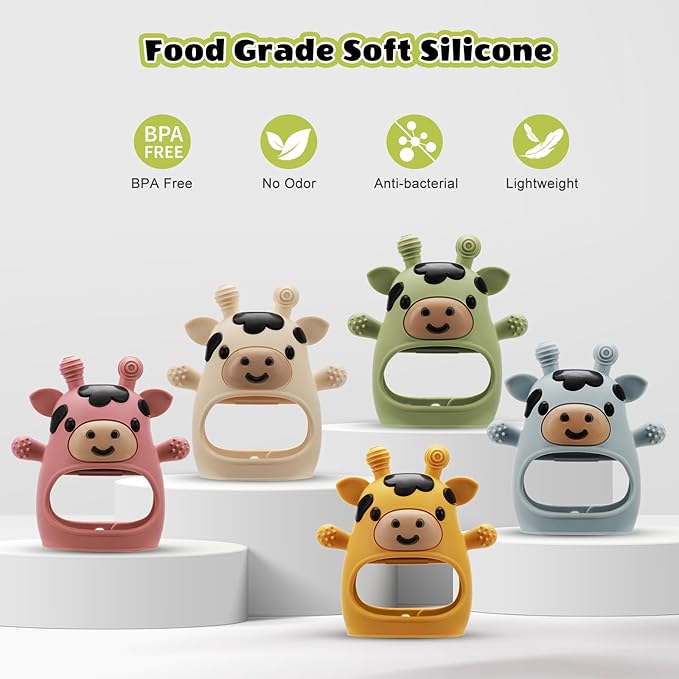 2 Pack Baby Teething Toys for 3-6 6-12 Months, Food Grade Silicone Infant Teether Mitten, Baby Essentials Teething Relief, Newborn Essentials Chew Toys for Sucking Needs