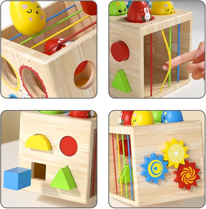 Montessori Wooden Shape Sorter Toy for 1+ Year Old - 8 Sensory Blocks, Developmental Toddler Toys, Toddler Learning Gifts for Baby Boys Girls