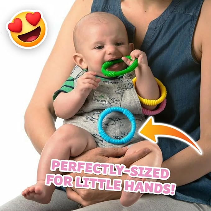 Babynow Teething Rings - Sensory Teether Ring Pacifiers for Baby 0-12 Months Sensory Chew Toy Safe Toddler Comforter Soother Infant Dummie Toy - Green 2 Pack