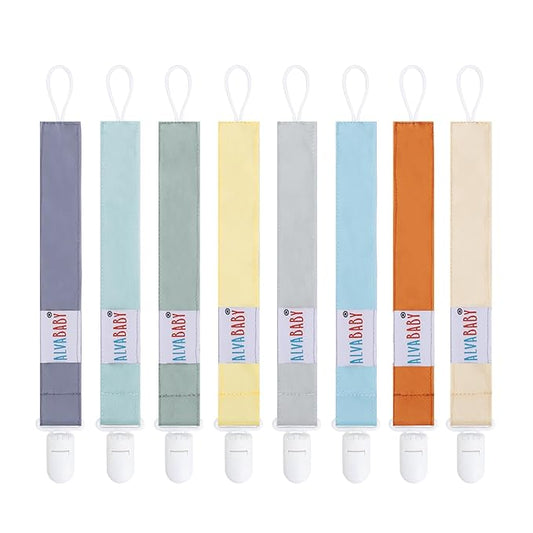 ALVABABY Pacifier Clips for Neutral Boys Girls 8 Pack Pacifier Binky Paci Holder Leashes for Baby