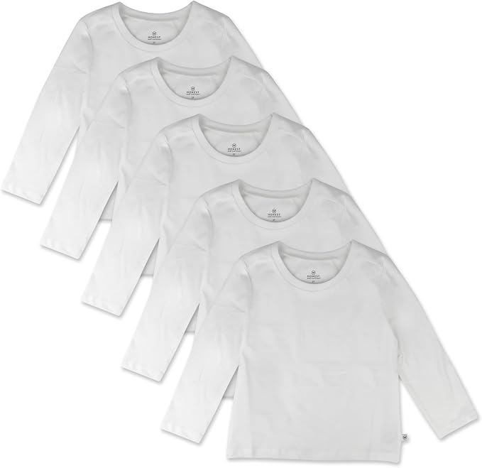 HonestBaby 5-Pack Long Sleeve T Shirts 100% Organic Cotton for Toddler, Little Kids Boys, Girls