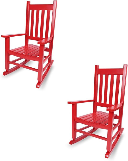 Kids Rocking Chair Set of 2 for Toddlers and Children Comfy Wooden Recliner Rocker for Baby Girls Outdoor Lounge Chair for Kids Age 6-10 Indoor Red