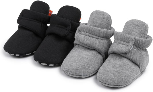 Sawimlgy Newborn Infant Baby Girl Boy Cotton Booties Stay On Sock Slippers Soft Bedroom Shoes Non-Skid Ankle Boots With Grippers Toddler Crib Warm Shoe First Walker Birthday Shower