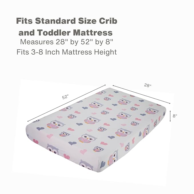 EVERYDAY KIDS Baby Girl Fitted Crib Sheet Sweet Owls, 100% Soft Breathable Microfiber Baby Sheet, Fits Standard Size Crib Mattress 28in x 52in, Nursery Sheet