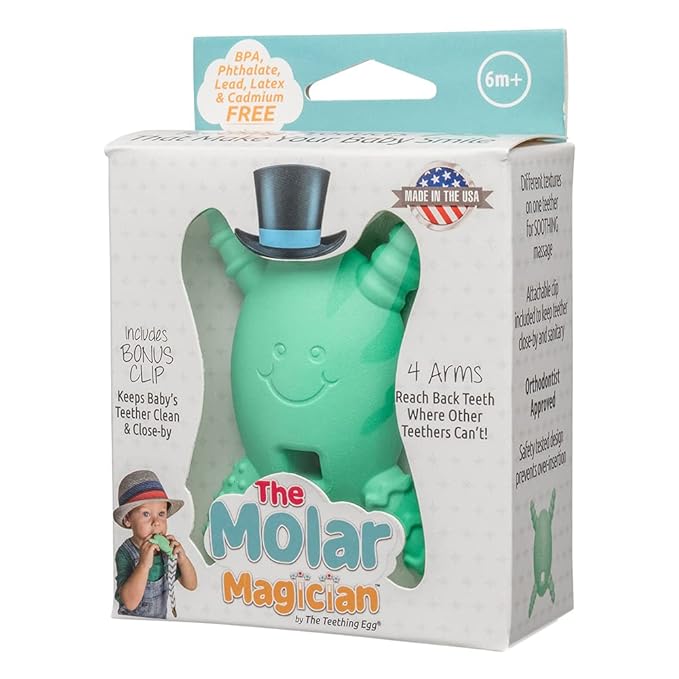 The Official Molar Magician Baby Teether - Freezable Molar Teething Toy for Baby, Infant & Toddler - Made in The USA - Sensory Toy 3-12, up to 18 Months, Mint