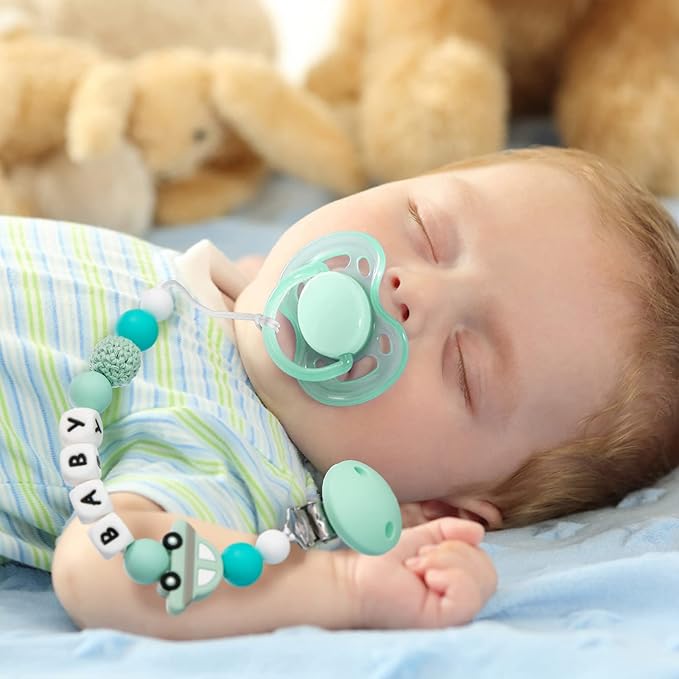 Personalized Pacifier Clip with Name for Baby, Customized Pacifier Clip Fits All Pacifiers, Baby Birthday Christmas Gift for Boys and Girls, Car (Green)