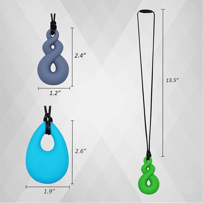 Chew Necklace for Sensory Kids and Adults, 4 Pcs Food-Grade Silicone Chew Toys for Boys Girls with ADHD/Autism/SPD/Anxiety, Durable Chewy Necklace Sensory Reduce Chewing Fidgeting - BPA Free