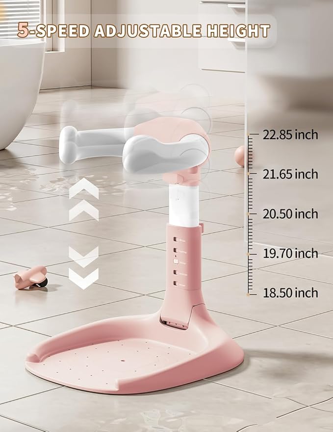 Baby Shower Stand, Baby Bath Support, Shower Standing Support with Adjustable Height and Armrest, Bath Stand with Anti-Skip and Shower Head Holder, Bath Essentials for Infants