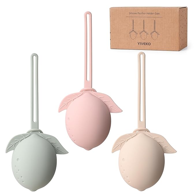 Silicone Pacifier Holder Case Binky Holder Silicone Pacifier Case for Boys Girls Portable Paci Pouch for Newborns 3 Pack-Ivory+Sage+Blush