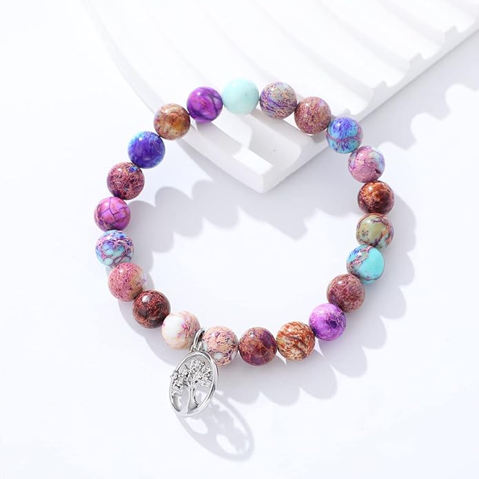 QWNHONEY Mothers Day Gift for Grandma Mom Mother in Law Sister in Law Bonus mom Granny Nana Valentine's Day Birthday Anniversary Pink Red Natural Stone Tree of Life Bracelet