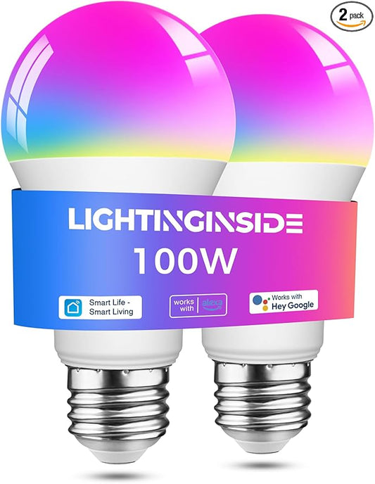 Smart Light Bulbs 100W Equivalent, Works with Alexa/Google Home/Smart Life, 1350LM 11W RGBCW Color Changing LED Light Bulbs, 2.4G WiFi Bluetooth Bulb, No Hub Required, ETL Listed, 2PCS