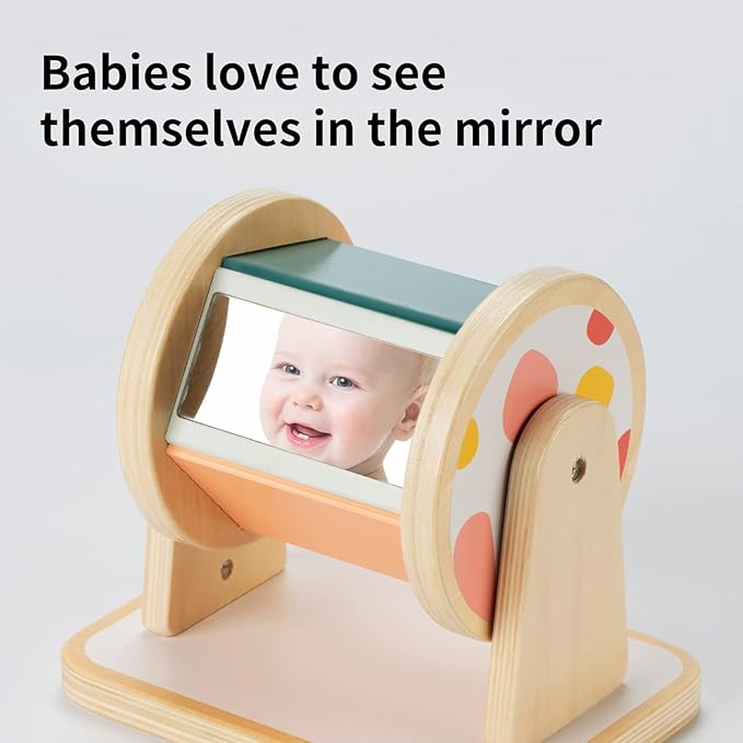 Montessori Spinning Drum, Montessori Toys for Babies 6-12 Months, Montisory Baby Toys for 1 Year Old Infant, Wooden Toy for Baby