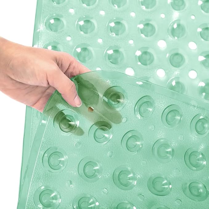 Linoows Bathtub and Shower Mats, Extra Long Non-Slip Bath Tub Mat 39 x 16 Inch, Machine Washable BathMat with Suction Cups & Drain Holes for Bathroom Floor, Clear Pale Green