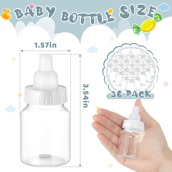 36 Pcs 3.5 Inch Baby Bottle Shower Favor Mini Plastic Candy Bottle Clear Bottles for Baby Shower Mini Feeding Candy Box for Party Favor Gift Decor(White)