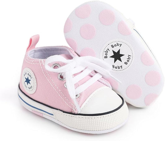 Unisex Baby Boys Girls Shoes, Newborn Infant Non-Slip Canvas Denim High Top Sneakers, Toddler First Walkers Shoes