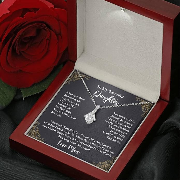 To My Daughter Gift Necklace From Dad or Mom - Badass Daughter Jewelry With Heartfelt Message & Elegant Box