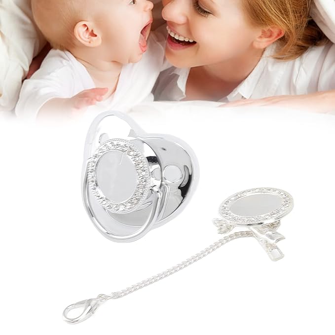 Baby Pacifier, Stylish DIY Photo Decoration Infant Bling Pacifier Clip Set for Newborn (Silver M)
