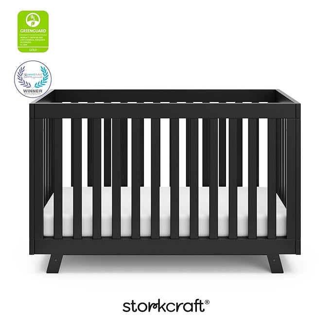 Storkcraft Beckett Convertible Crib (Black) – Converts from Baby Crib to Toddler Bed and Daybed, Fits Standard Full-Size Crib Mattress, Adjustable Mattress Support Base