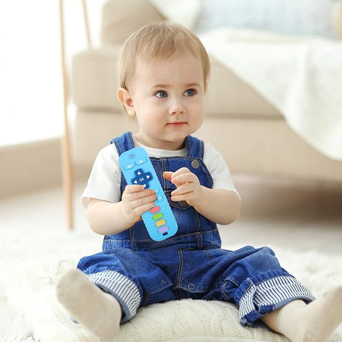 Fu Store Silicone Teething Toys for 0-24 Months Infant Toddlers, Remote Control Shape Teethers for Babies Chew Toys, Relief Soothe Babies Gums Set Dishwasher and Refrigerator Safe Purple
