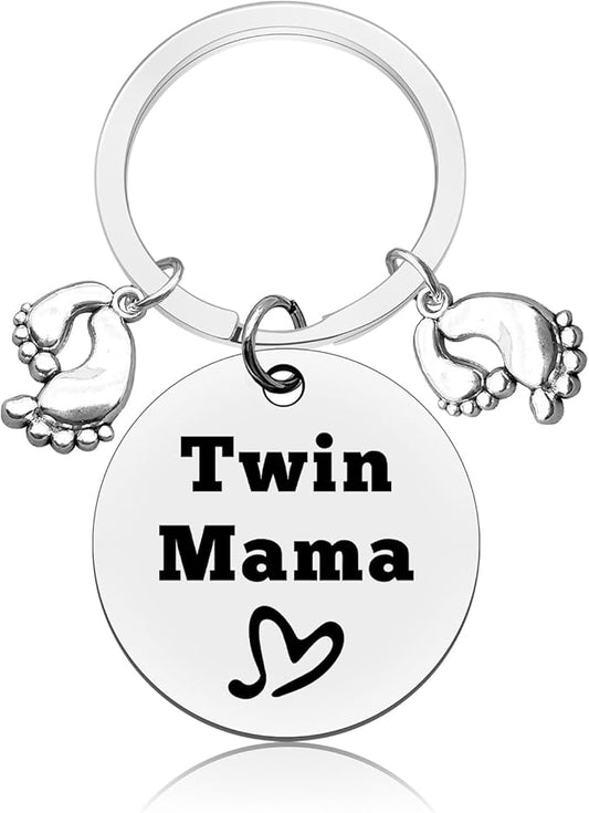 Twins Mama Gifts Twin Mom Gifts Keychain Baby Twin Gifts Twin Boy Mom Gifts Pregnancy Gifts for New Mom Twin Girls Mom Gifts Jewelry Baby Shower Announcement Gift Mother's Day Gift for Twin Mom