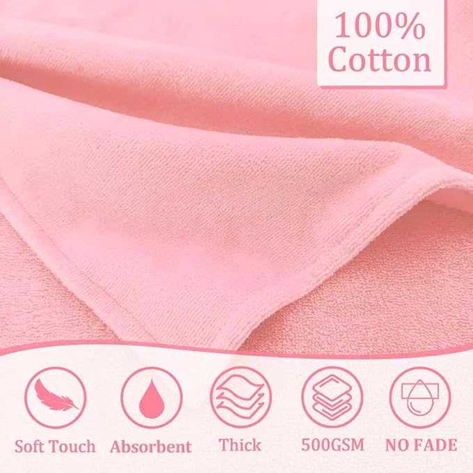 VOOVA & MOVAS Baby Hooded Bath Towel - 100% Cotton, 33x23.5 Inches,0-3Years,Super Absorbent Large Towel with Cute Elephant Ears Hood for Newborn, Baby, Toddler,Pink
