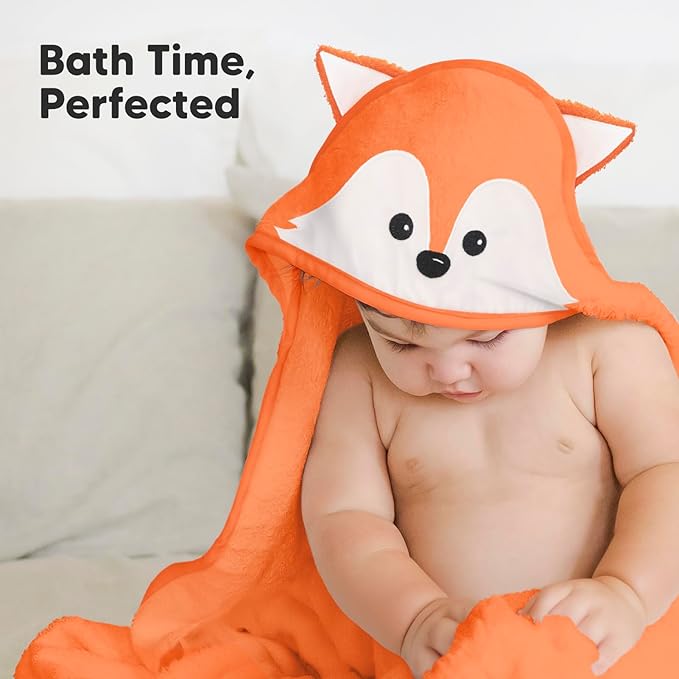 KeaBabies Hooded Baby Towel for Newborn - Viscose Derived from Bamboo Large Baby Bath Towels with Hood for Boys, Girls, Toddler, Extra Absorbent & Soft Newborn Bath Essentials (Fox)