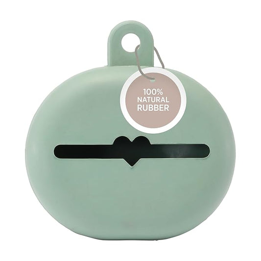 HEVEA Natural Rubber Pacifier Holder Case - 100% Natural Rubber - Danish Design Hygienic Holder for Pacifiers & Bottle Nipples, Easily Attaches to Bags & Strollers, BPA-Free, Vegan - Seafoam Blue